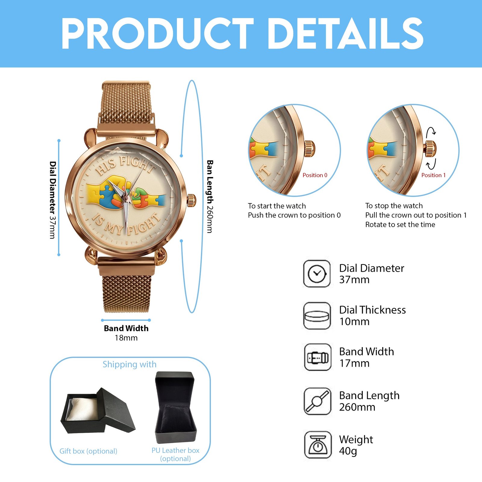 Autism Mesh Strap Quartz Watch : His Fight Is My Fight - Image 4