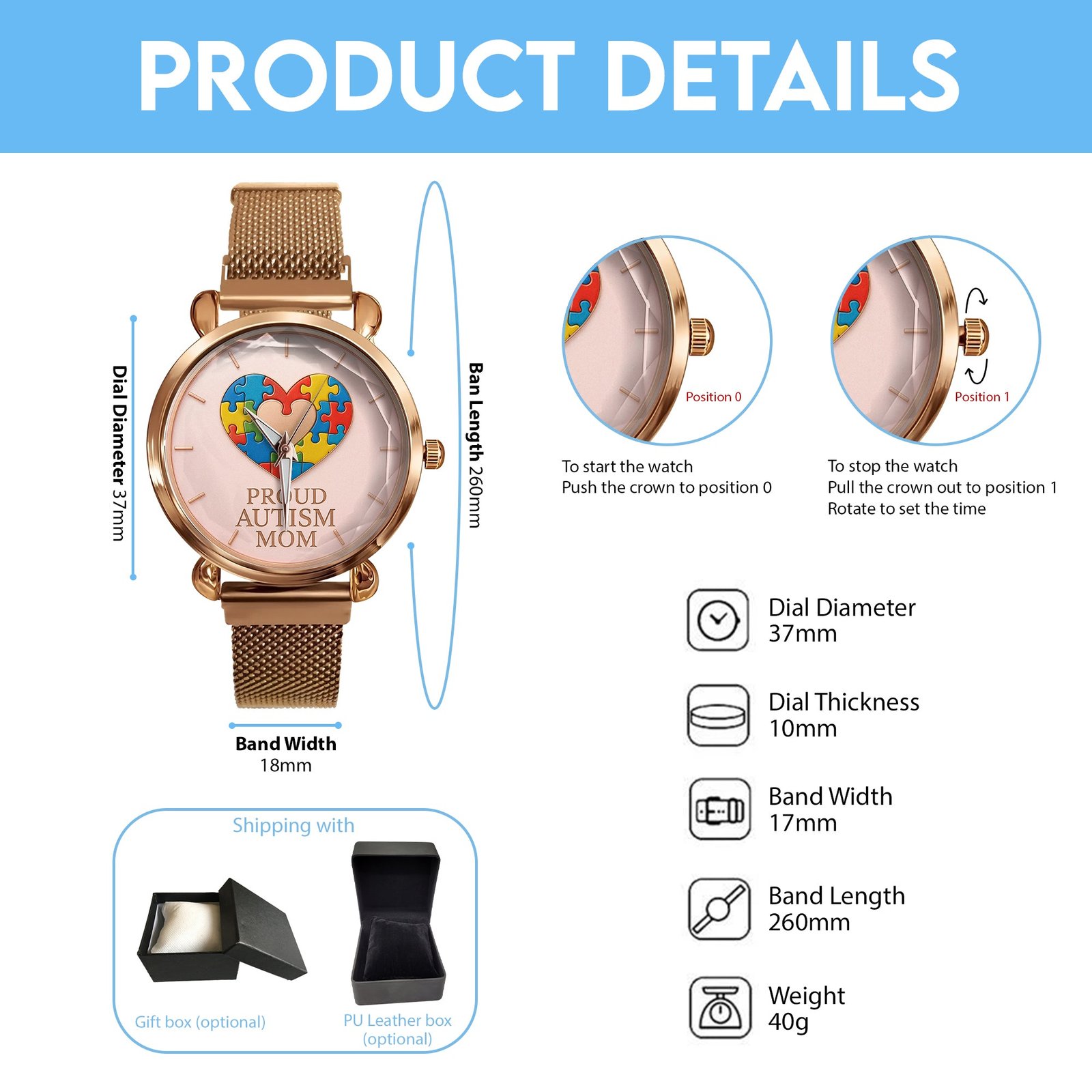 Autism Mesh Strap Quartz Watch : Proud Autism Mom - Image 2