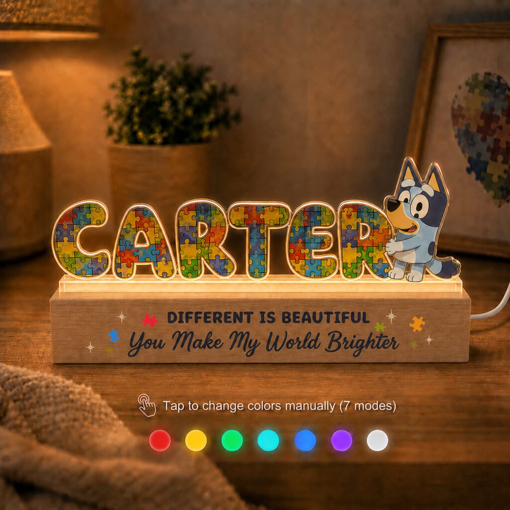 Personalized Autism LED Name Light – Custom 7-Color Changing Kids Room Decor