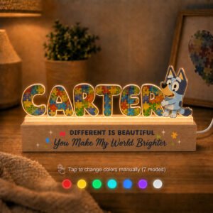 Personalized Autism LED Name Light – Custom 7-Color Changing Kids Room Decor